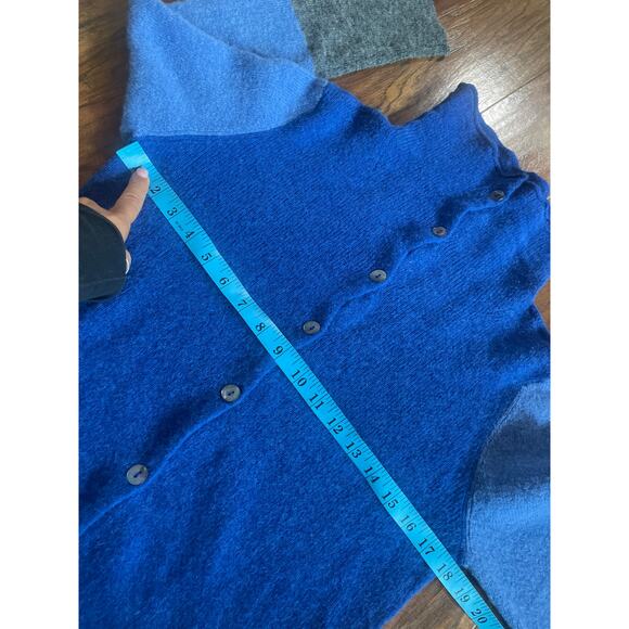 EILEEN FISHER Colorblock Cardigan BABY ALPACA Merino Wool Blue Gray Size Small S - Picture 5 of 6